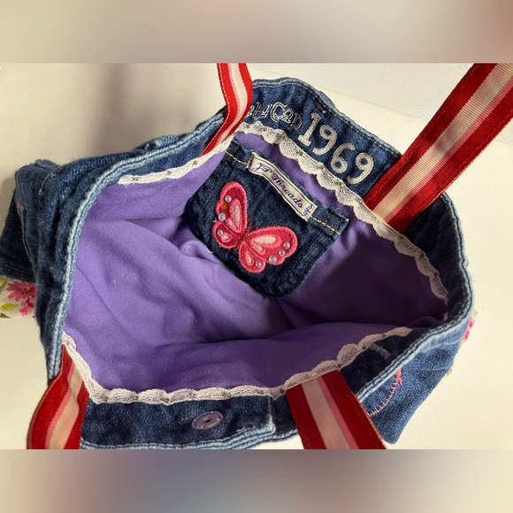 Handcrafted Upcycled Girl’s Purse/Bag, Hearts, Denim - Picture 4 of 5